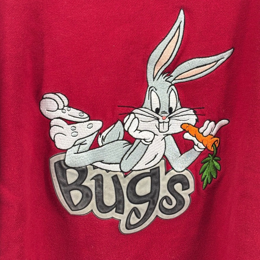 Vintage Warner Bros Studio Store Bugs Bunny Embroidered Red Sweatshirt Small - Picture 2 of 7